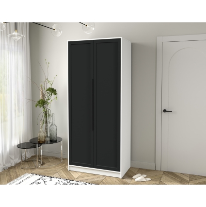 Шкаф распашной Тренд КТ-Ш2 (Белый платинум ЛДСП/ Черный ЛМДФ) Ш918 В2128 Г547